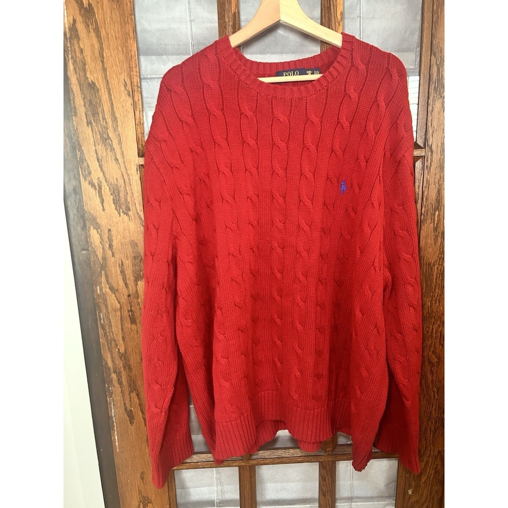 POLO BY RALPH LAUREN PONY MENS RED SWEATER 3XL 100% COTTON BLUE Pony